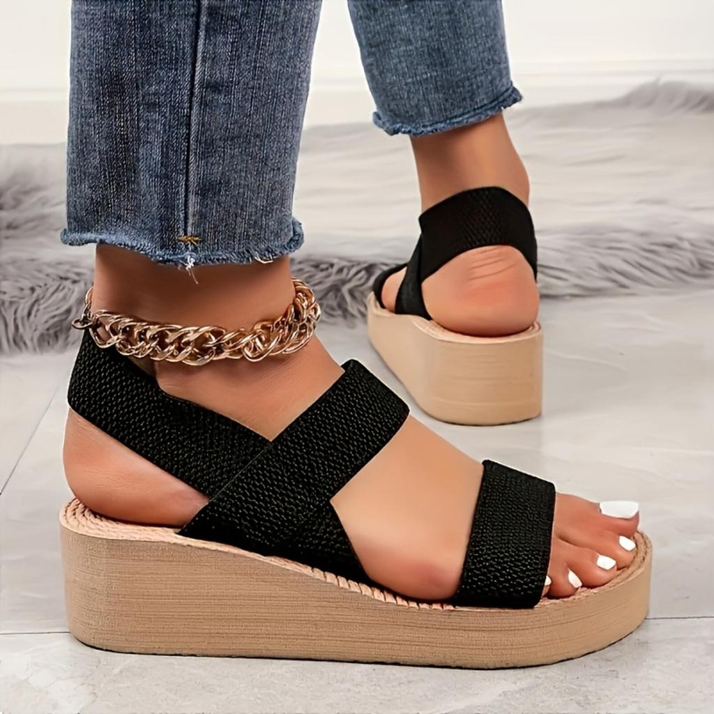 Ladies, Adjustable, Open Mouth Sandals, Breathable Fabric Surface, Lightweight EVA Sole, Outdoor Shoes, Cross Design, Soft Insole, Casual Shoes