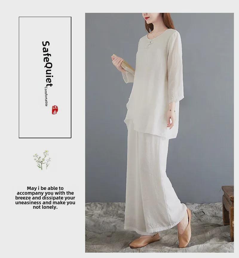 Elegantní zenový tanec dámské dvoudílné šaty v čínském stylu bílého čaje