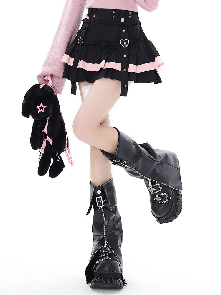 Japońskie Kawaii Mini Spódnice Tortowe Damskie Słodkie Patchworkowe Lolita Seksowne Spódnice Z Wysokim Stanem Y2k Gotycka Koronka Estetyczne Spódnice Z Falbankami