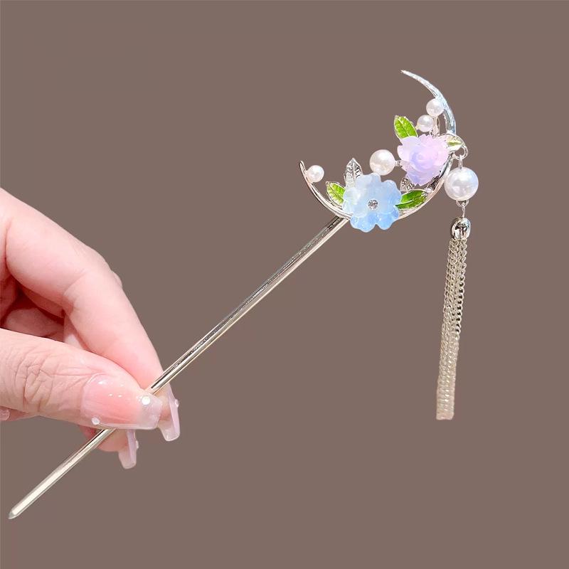 

Изысканная заколка-кисточка с цветком персика для прически пучок ханьфу