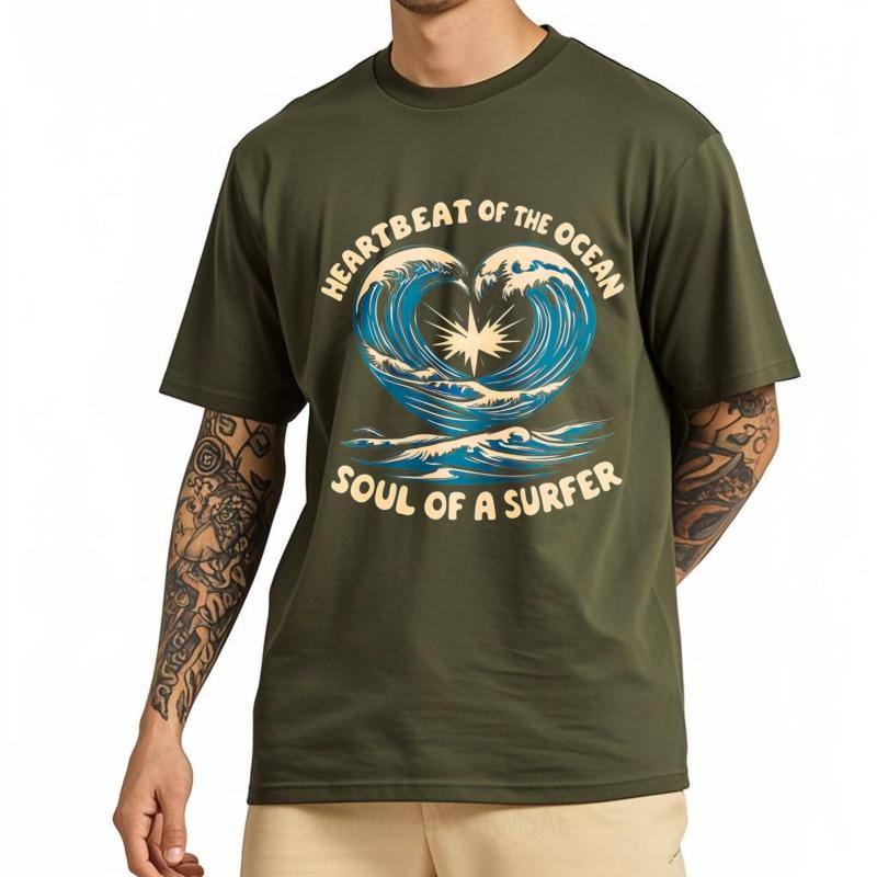 

Short Sleeve Shirt Breathable Man summer t shirt Streetwear Heartbeat Of The Ocean Soul Of A Surfer Basic For her Tee shirt 4XL