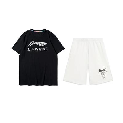 Li Ning Logo Letter Print Fashion Trendy Comfortable Round Neck Pullover Short Sleeve T-Shirt Casual Sports Suit Unisex Tops AHST791-1+AKST593-7