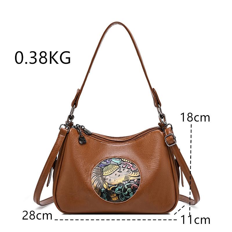 Genuine Brand Soft Leather Shoulder Bag Women Casual Tote Bags Female Solid Color Purse Printing Design Handbag Commuting Sac