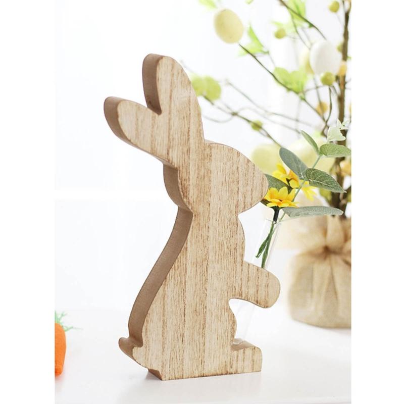 Delicate Easter Inspired Rabbit Shaped Flower Display Stand Handmade Wood Rabbit Ornament for Home and Office Decor