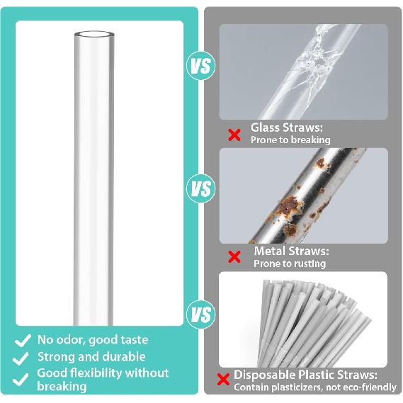 12 Pack Reble Straws Compatible with Stanley/Yeti 30oz-40oz Cup Tumbler, 12" Long Plastic Clear Bend Replacement Straws with Cleaning Brush for