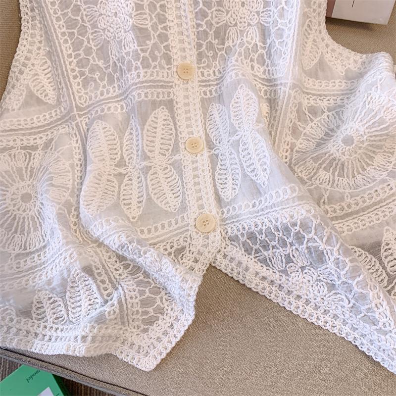 DIMANAF 2025 New Short Vest T-Shirt Women Sleeveless Buttons Knitting Lace Vest V-Neck Summer Style Basic Tops Tees Loose Clothing