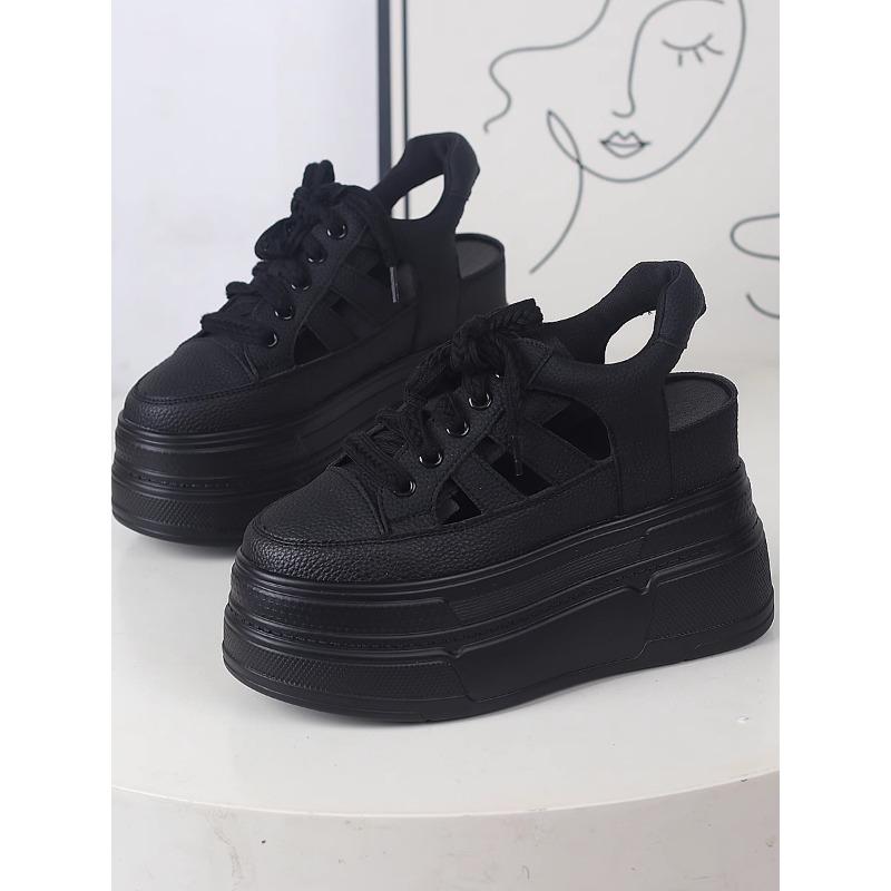 Fashion 11CM Hollow Full Cow Genuine Leather Women Summer Shoes Platform Sneakers Wedge Hidden Heel Women Summer Sandals Platform