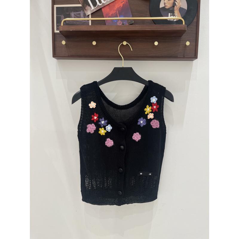 Miu Style 2026 Summer Floral Knit Vest Cardigan - Light Luxury, Casual, Versatile Top