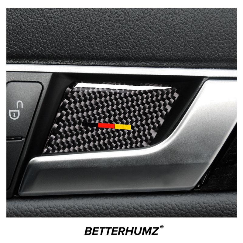 For Mercedes Benz W204 W212 C E Class 4pcs Car Door Handle Bowl Trim Panel Stickers Carbon Fiber Interior Tuning Accessories