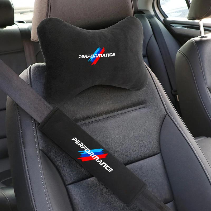 KJVF7 Car Headrest Seat Belt Shoulder Pads For BMW Performance F25 F26 F15 F16 E91 E92 E90 E60 E84 G22 G32 F30 F36 G30 G20 Accessories