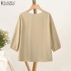ZANZEA Blouse décontractée à col en V pour femmes, ample, manches 3/4, unie