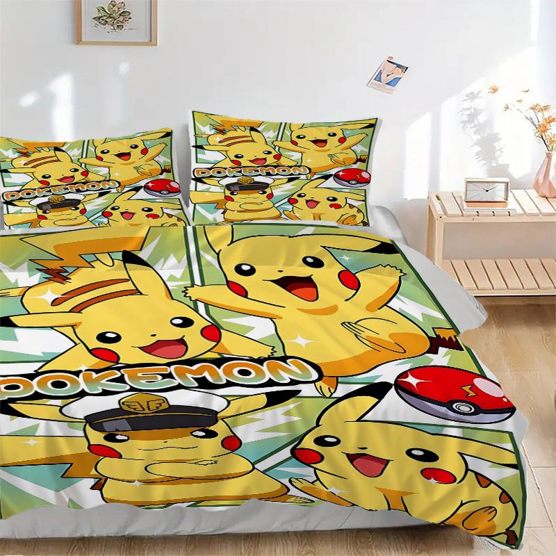 

3 шт. Пикачу, Набор пододеяльников Pokémon, 1 пододеяльник + 1/2 наволочки (Без вкладыша), Пододеяльник для двуспальной кровати, Комплект постельного белья, Постельное белье, Сезонный B 135x200cm