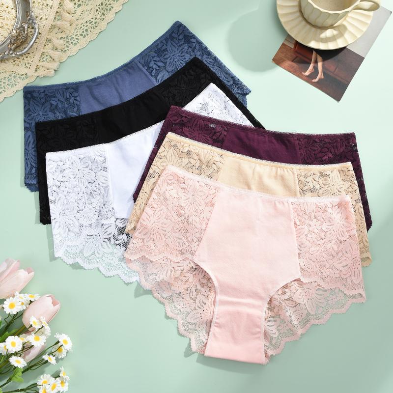 3Pcs Women's Lace Panties Sexy Hollow Out Boyshort Underwear Transparent Floral Underpants Girls Tempting Lingerie S-XXL