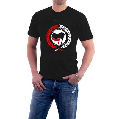 ANTIFA T-Shirt. ANTIFASCHISTISCH Antirassistische FLAGGEN Protest Lorbeer WOKE T-Shirt.
