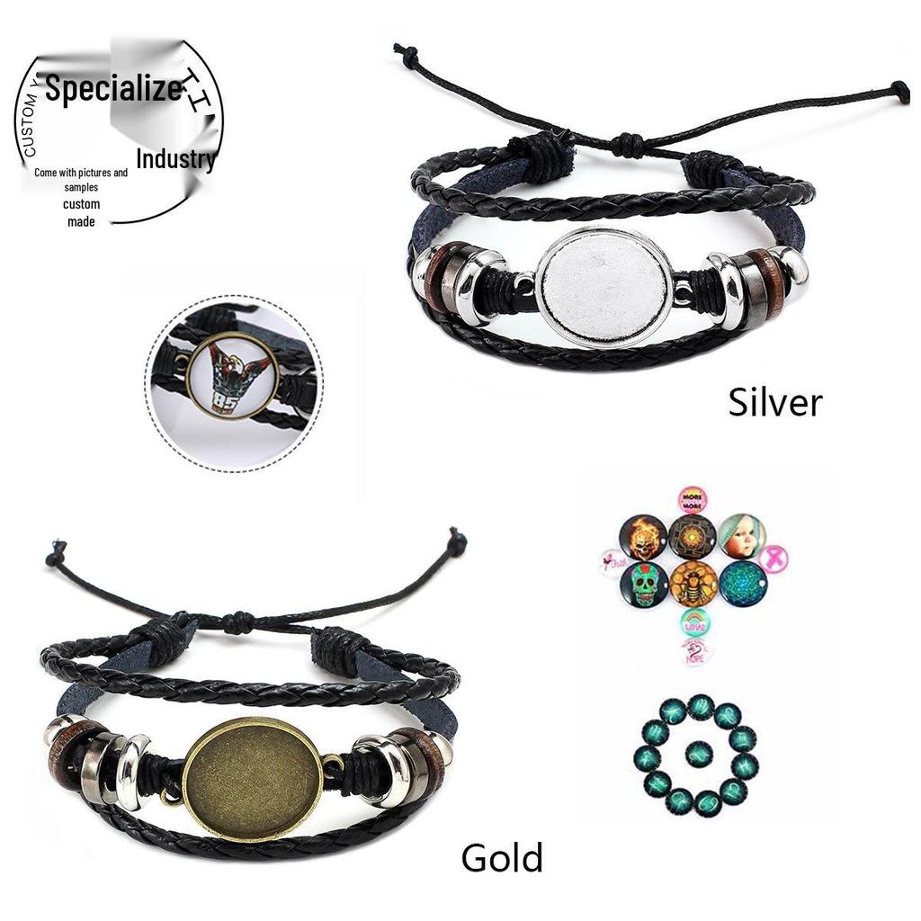 Cross-Border Punk Retro Leather Bracelet - DIY Noosa Buckle Hand Rope Jewelry Accessory (Semi-finished)
