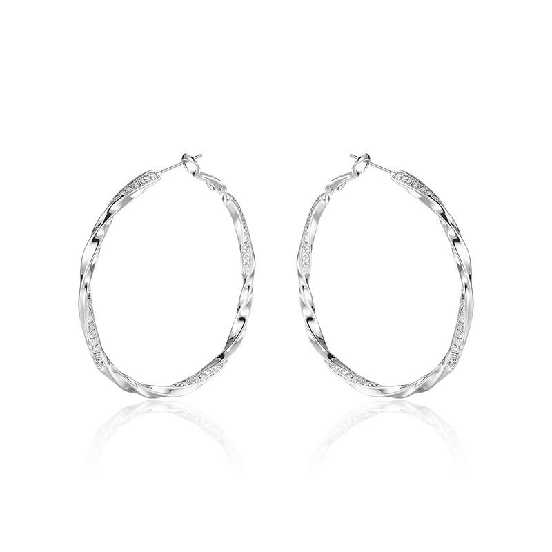 Gold & Silver Twist Cubic Zirconia Large Hoop Earrings - Women's Fashion Luxury, Cross-Border European & American Style.