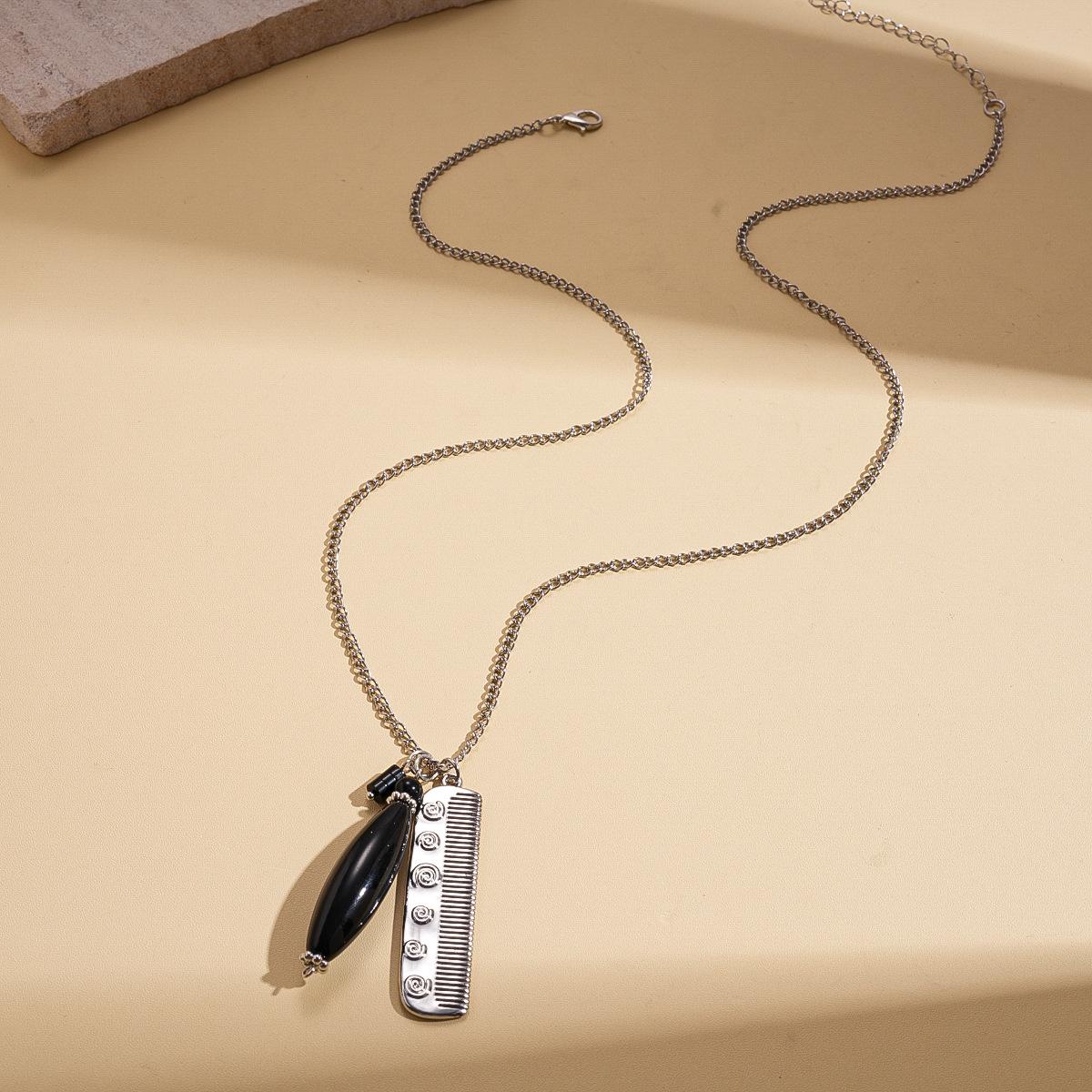 Crystal comb oval pendant adjustable sweater chain unique niche necklace