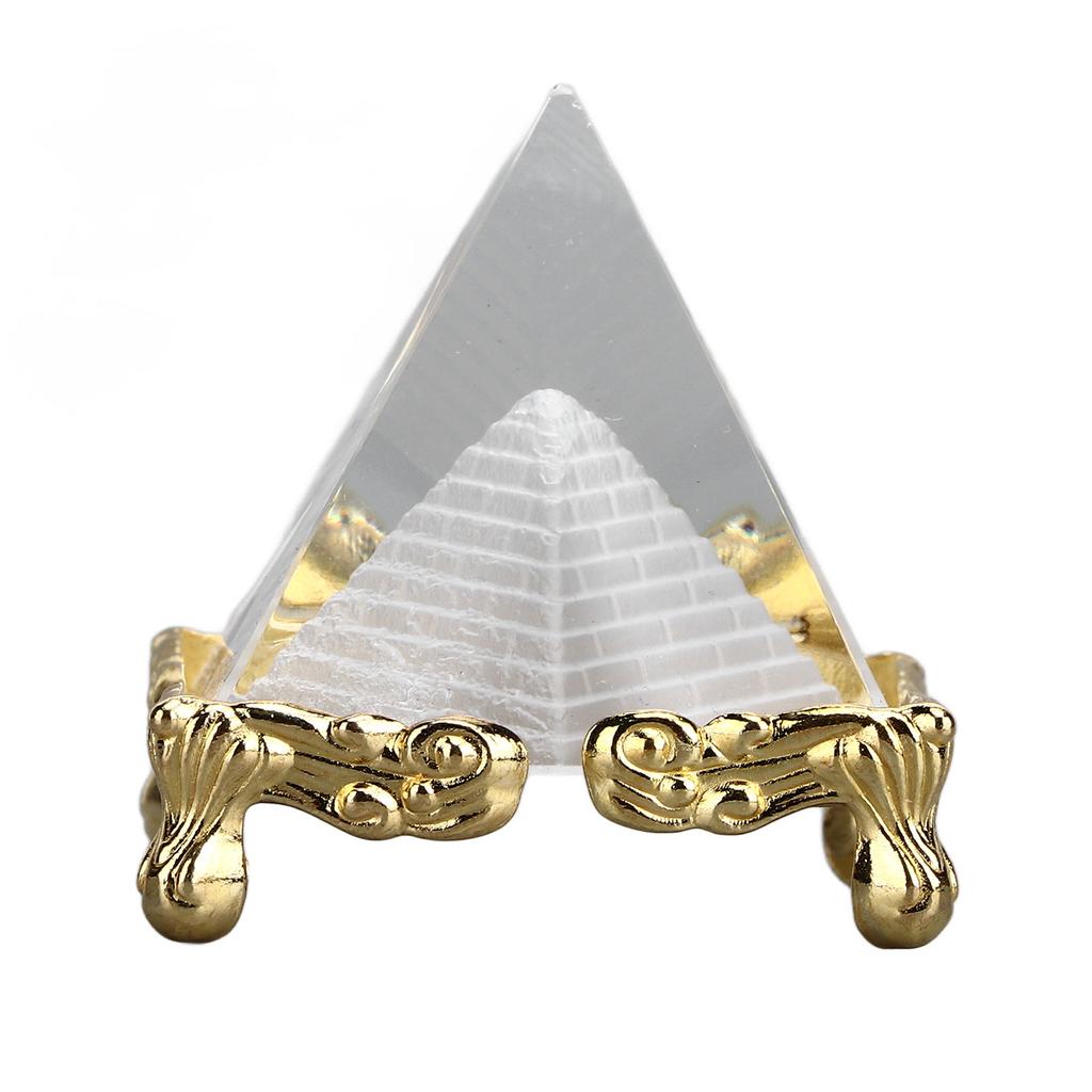 4cm Pyramidenprisma Meditationskristall Geschnitztes Pyramidenornament mit Goldständer für Zuhause Büro Kunst