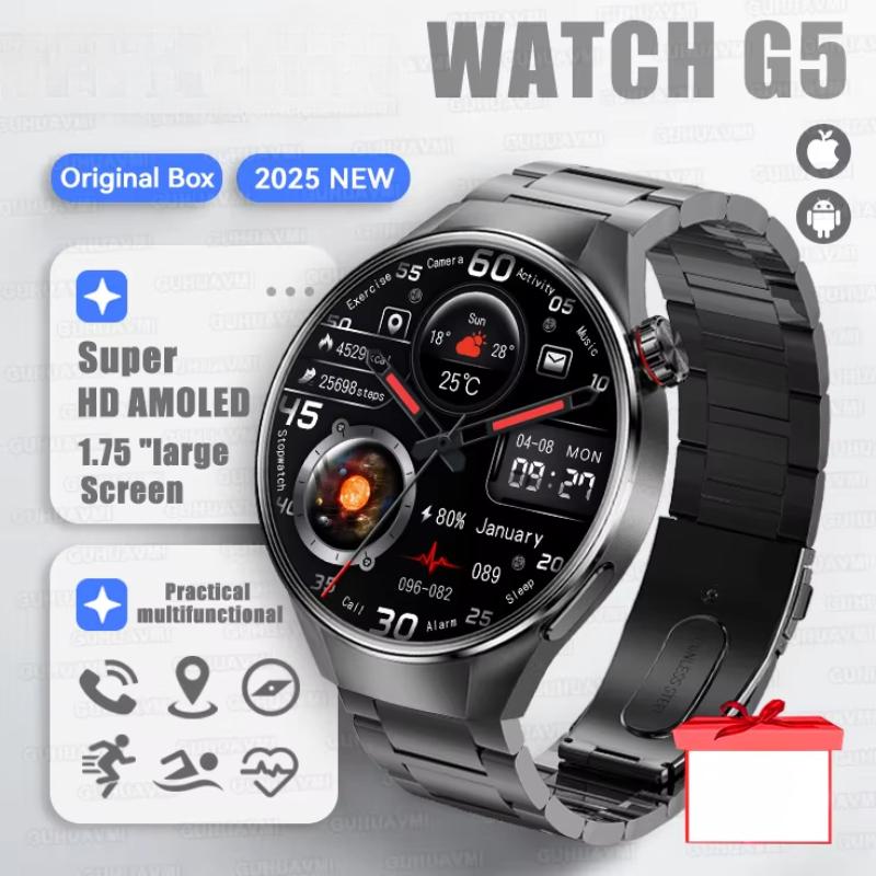 2025 New Watch G5 Plus Sports SmartWatch Men HD AMOLED Screen GPS Track Heart Rate Outdoor Waterproof Bluetooth Call Smartwatchs