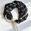 Popular Magnetic Buckle Pearl Necklace Silk Scarf Classic Striped Design Small Scarf Women's Protection Collar Anti-sun Thin Scarf