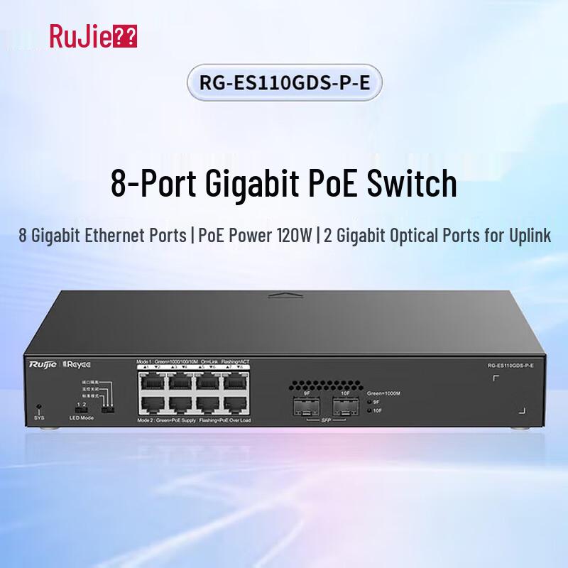 

Ruijie RG-ES110GDS-P-E 8-Port Gigabit Unmanaged PoE+ Switch