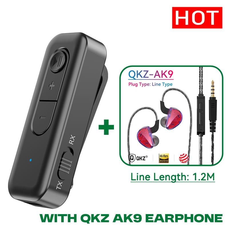 2-In-1 Bluetooth 5.3 Audio Transmitter Receiver 3.5MM AUX Collar-Clip With MIC Wireless Adapter For Car Airplane TV PC Car