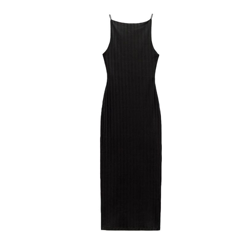 Spring New Sexy Style Sexy Silm Hanging Collar Mid Length Long Length Rib Midi Skirt Dress 4174166