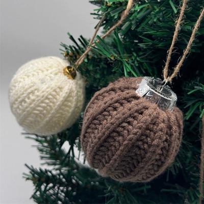 Crochet Ball Christmas Ornaments Handmade Knitted Ball Christmas Tree Ornaments Rustic Hanging Decoration for Winter Holiday Home Decor