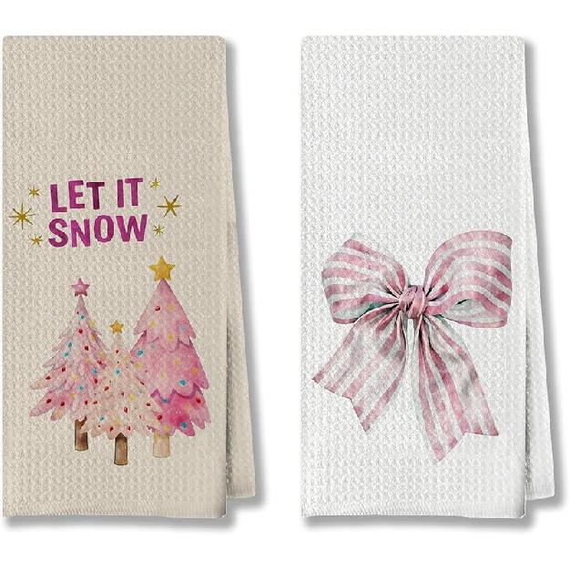 Christmas Lights Bow Kitchen Hand Towels for Bathroom, Holiday Dish Tea Towels, Christmas Decor, 16x24 Inch