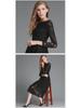 2025 Fall European & American Women's Lace Slim Midi Dress with Hollow Round Neck & Long Sleeves