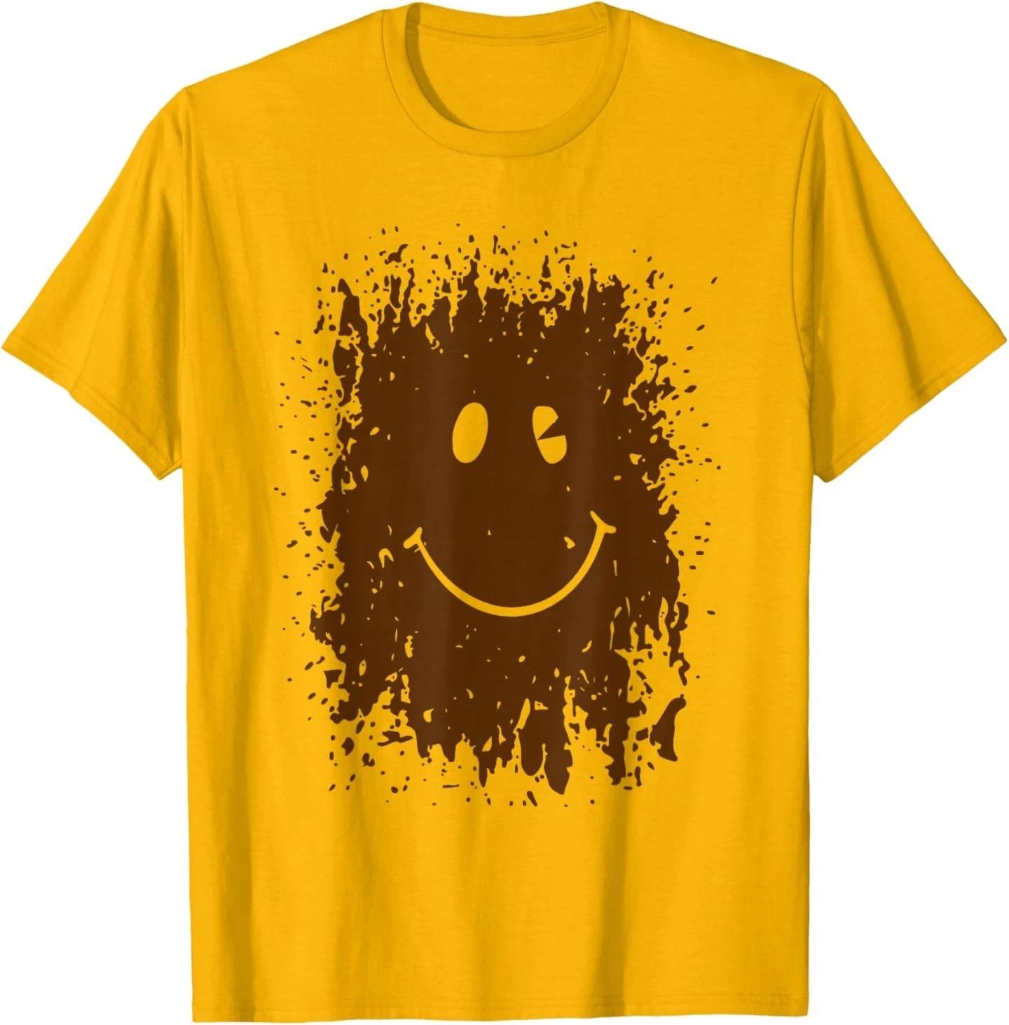 

Splash Mud Splatter Happy Smile Face Run Forest Gump 100% Cotton T-shirt Mens Tees Top M