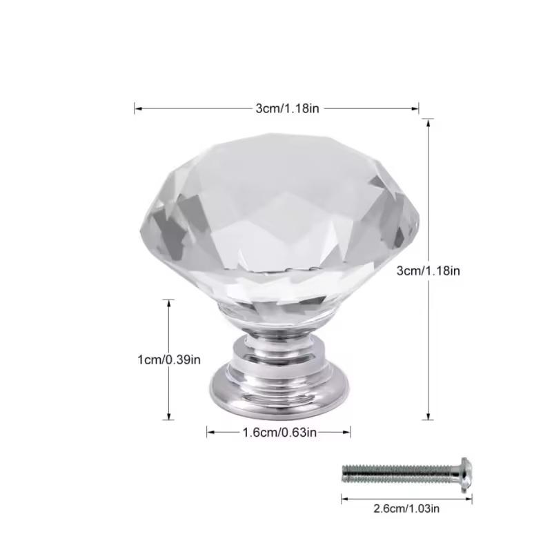 10Pcs 30mm Crystal Clear Diamond Shape Acrylic Cabinet Knobs Cupboard Drawer Pull Kitchen Cabinet Door Wardrobe Handles Hardware