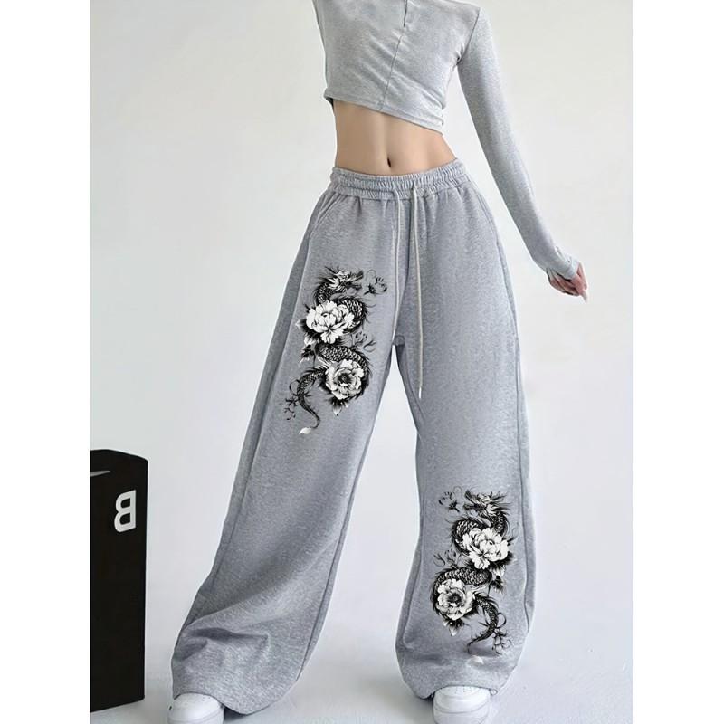 Womens High Street Hip Hop Loose Straight Leg Casual Pants