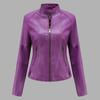 Women's Casual Fashion Slim Fit Thin Motorcycle Large Size Stand Collar Leather Jacket