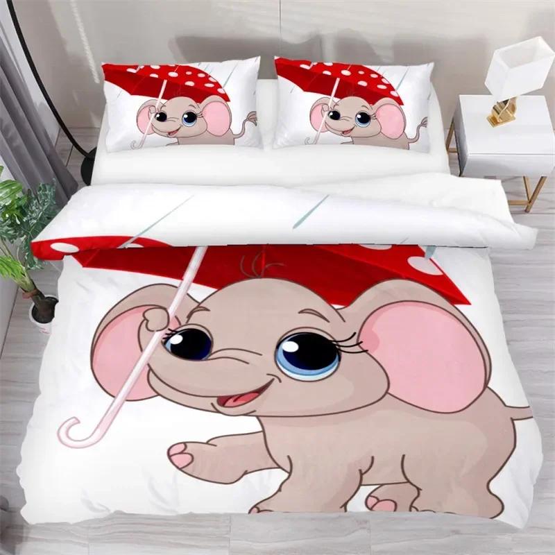 Cartoon Elephant Lovely Animal Theme Comfortable Duvet Cover Pillowcase Bedding Set Children Bedroom Decoration Home Textile