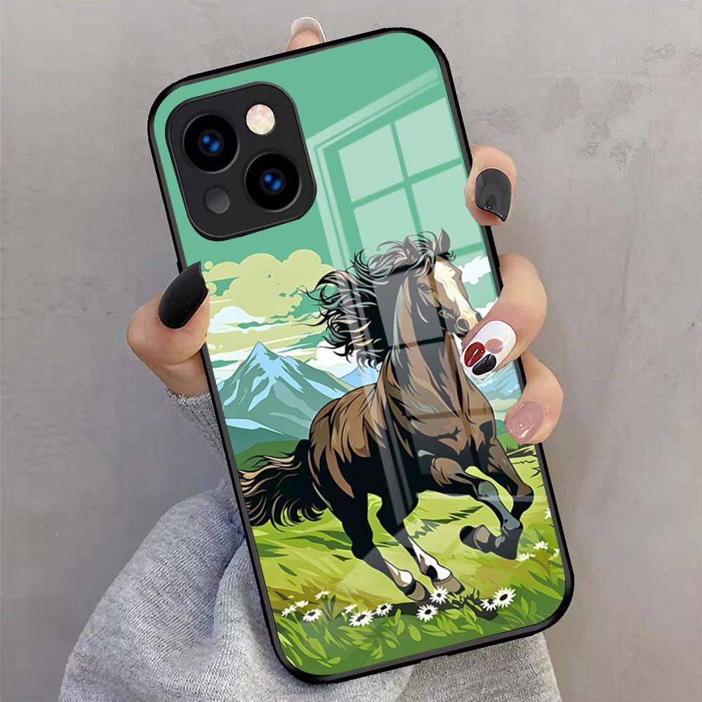 Cool Running Horse Phone Case For IPhone 17 Pro Max 16 15 14 Pro Max 13 11 X Xs Xr 8 7Plus Glass Cover