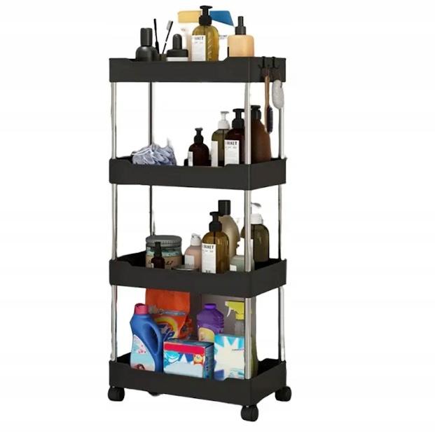 Bathroom Shelf Kitchen Cabinet Mobile Shelf 4-Level Casters White