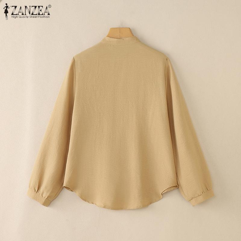 ZANZEA Women Casual Stand Collar Loose Long Sleeve Embroidery Blouse