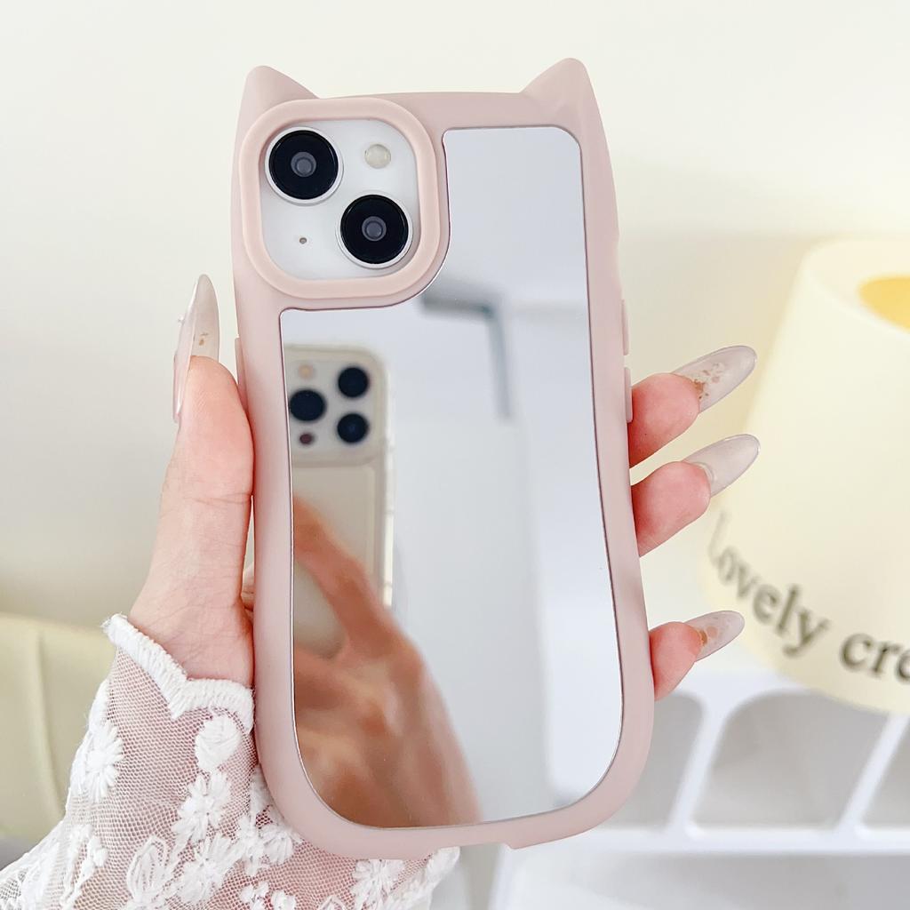 For IPhone15 Mobile Phone Case 14 Creative 13 Cat Ear Mirror for Apple 12 Silicone 11 Makeup Protective Cover for Women