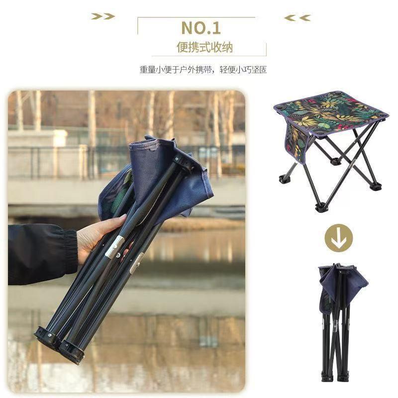 Portable Folding Camping Stool With Side Pocket Oxford Fabric Lightweight Outdoor Chair Picnic Beach Market