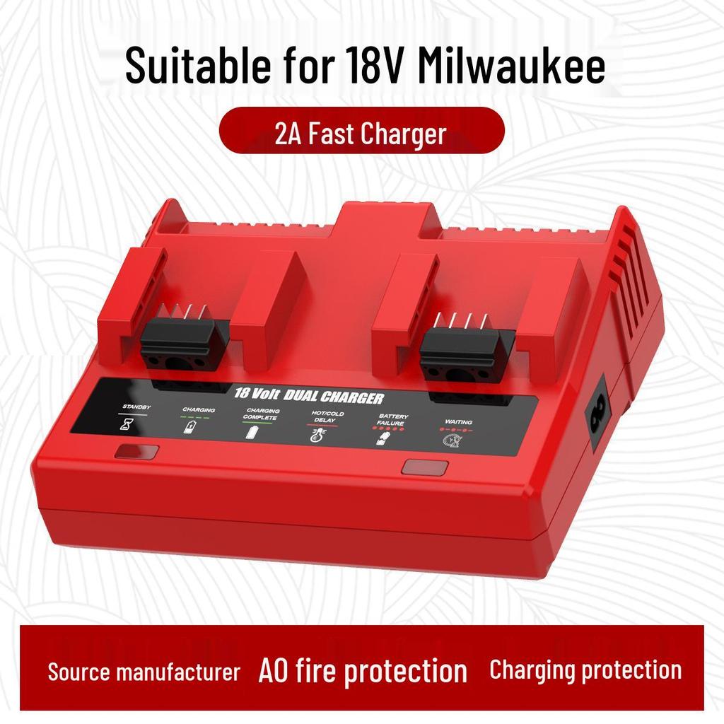 Milwaukee-Compatible Dual Slot Fast Charger for M18 Power Tools (3A)