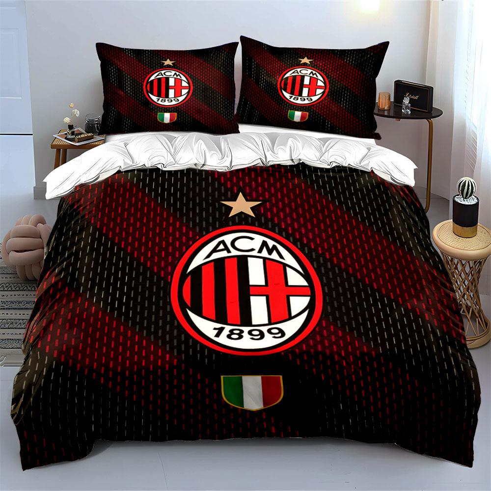 Strisce rosse, logo AC Milan. Set lenzuola Set copripiumino Copripiumini Federe(1*Copripiumino 2*Federe senza imbottitura piumone)