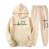 Unisex Heart Pattern Velvet Hoodie Set for Autumn/Winter
