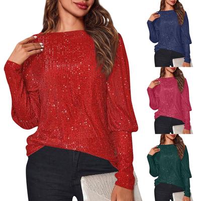 Women's Fashion Loose Long Sleeve Sequin T-shirt Top For Women