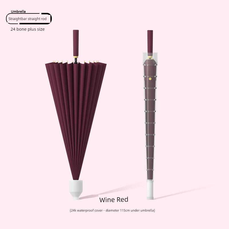 24-Rib Automatic Umbrella, Large Size, Extra-Large, Factory Bulk Straight Handle Long Handle Umbrella, Dual-Use for Sun and Rain, with Logo Printing