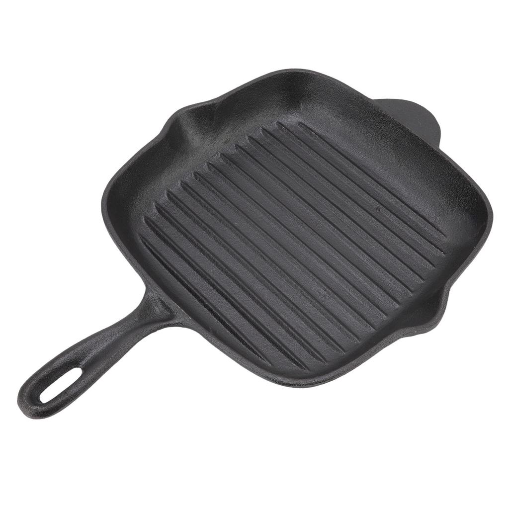 Cast Iron Grill Pan Large Capacity Double Outlet Quadrate Steak Bacon Pan for Home Camping Panic
