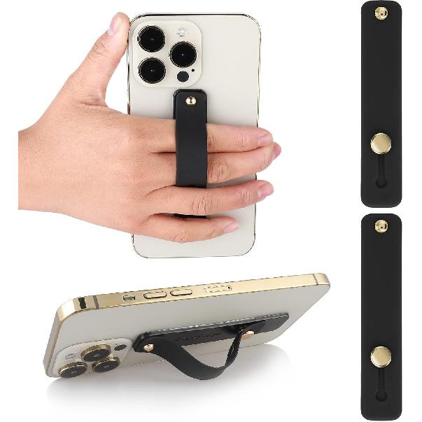 2Pcs Phone Loop Finger Holder, Silicone Phone Grip Phone Finger Strap Stand Universal Portable Finger Kickstand for Most Smartphones (2pcs-Black)