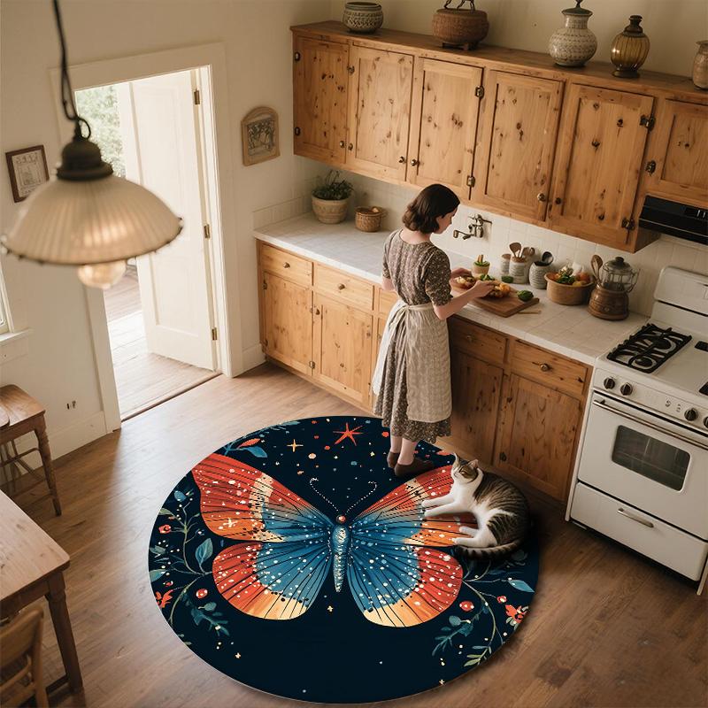 Flower Butterfly,Round Area Rug,Carpet Rug for Living Room Bedroom Sofa Playroom Decor,Non-slip Floor Mat