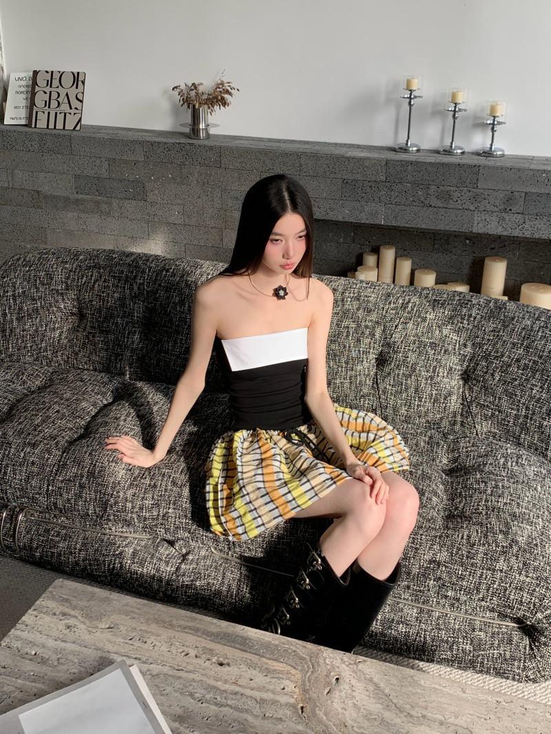 Bud Two-Way Bandeau Ruffled Patchwork Skirt Dress Small