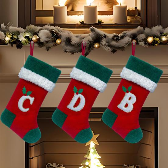18 Inches Monogram Christmas Stockings with Letters Embroidered Initials Xmas Hanging